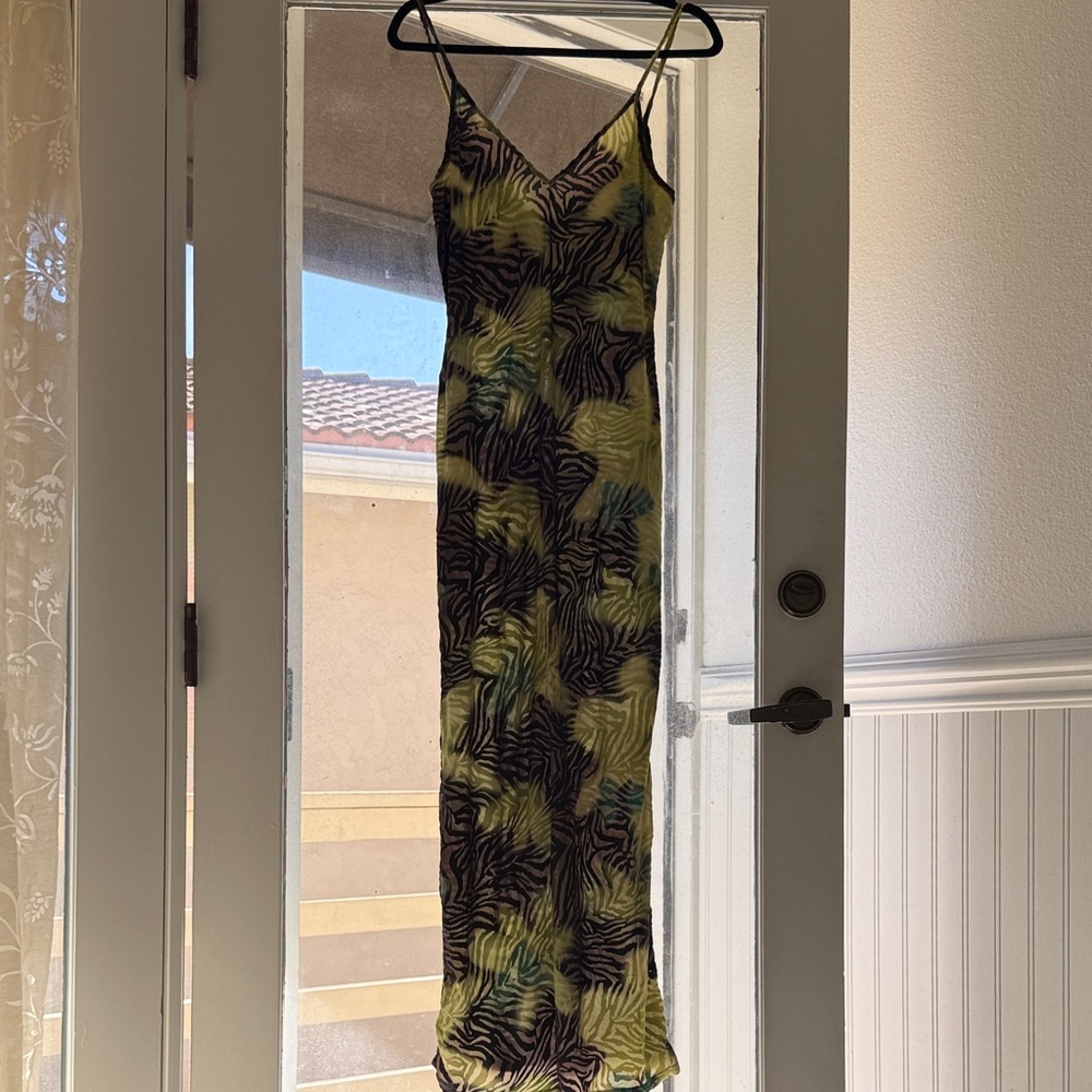 PrettyLittleThing Lime and Black Zebra Maxi dress
